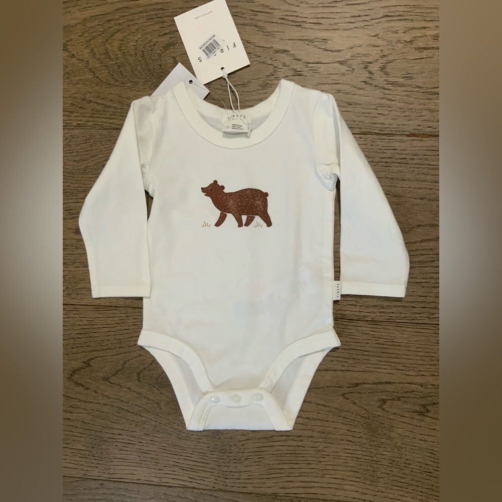 Firsts by Petit Lem Off White Long Sleeve Onesie. Size 3 months.